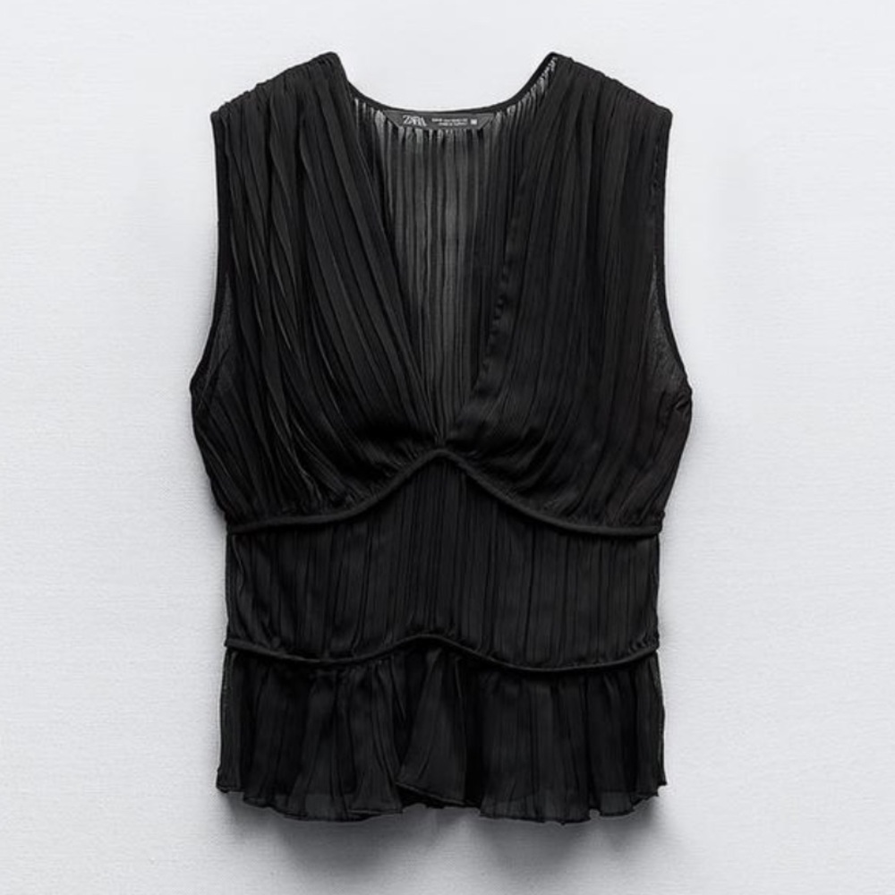 Zara Black Pleated Blouse